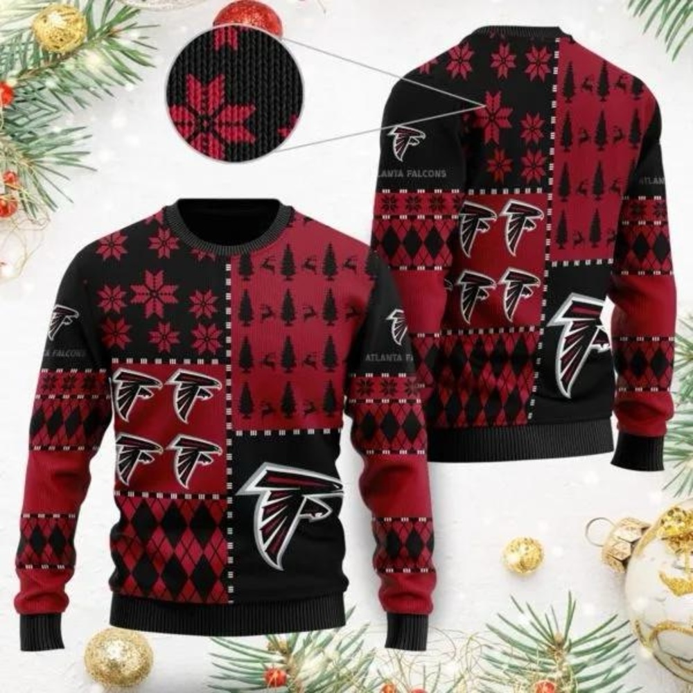 Atlanta Falcons NFL Red and Black Crewneck Christmas Sweater